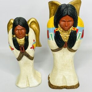 2 Vintage Midwest of Cannon Falls Native American Angel Figurines